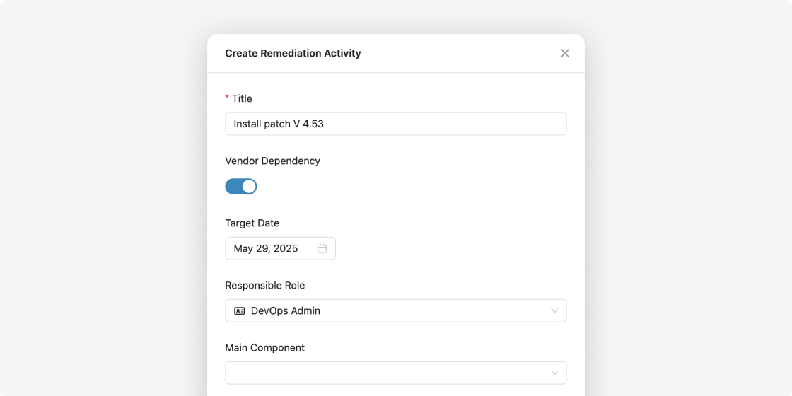 Remediate issues effectively by creating remediation activities (Milestones). Track your progress against target dates..png