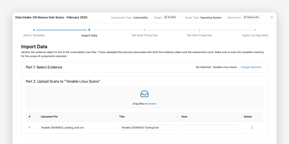 Upload scans. Those will automatically be saved and associated with the issues discovered from your vulnerability and configuration scans.png