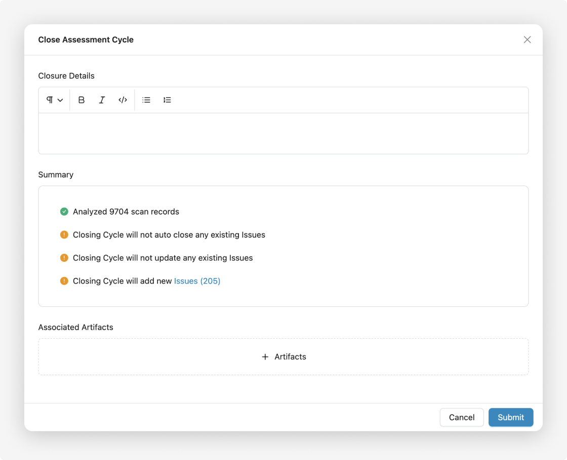 Issues in your cycle will not be merged with the rest of your issues until you close the cycle. Giving you the chance to evaluate them properly before merging..png