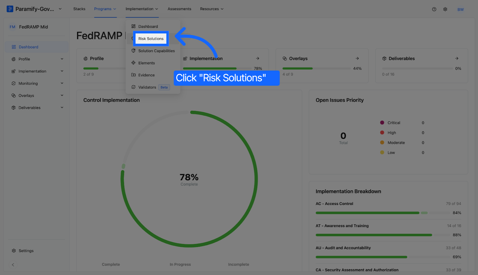 Access Risk Solutions Menu