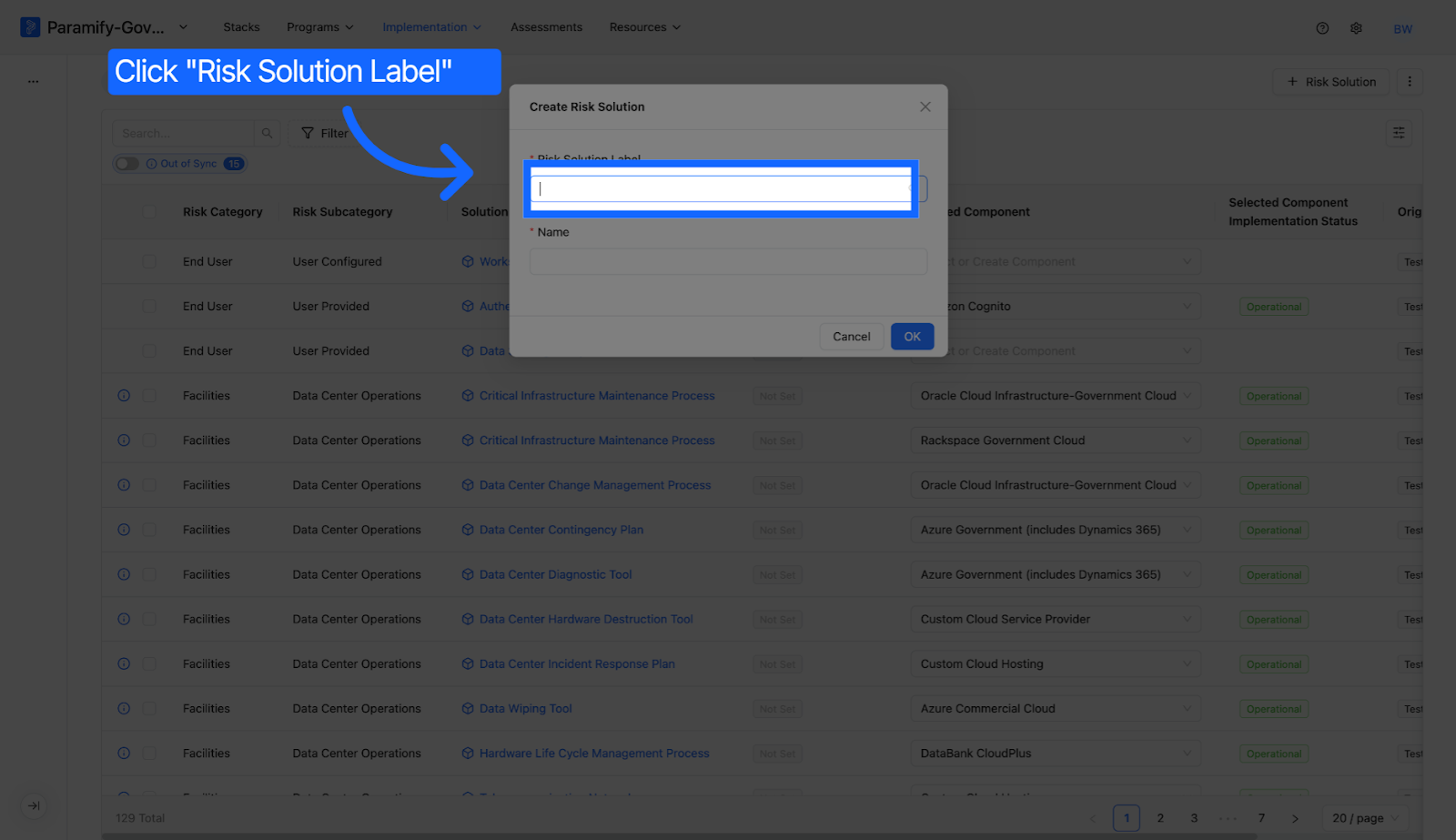 Select Risk Solution Label