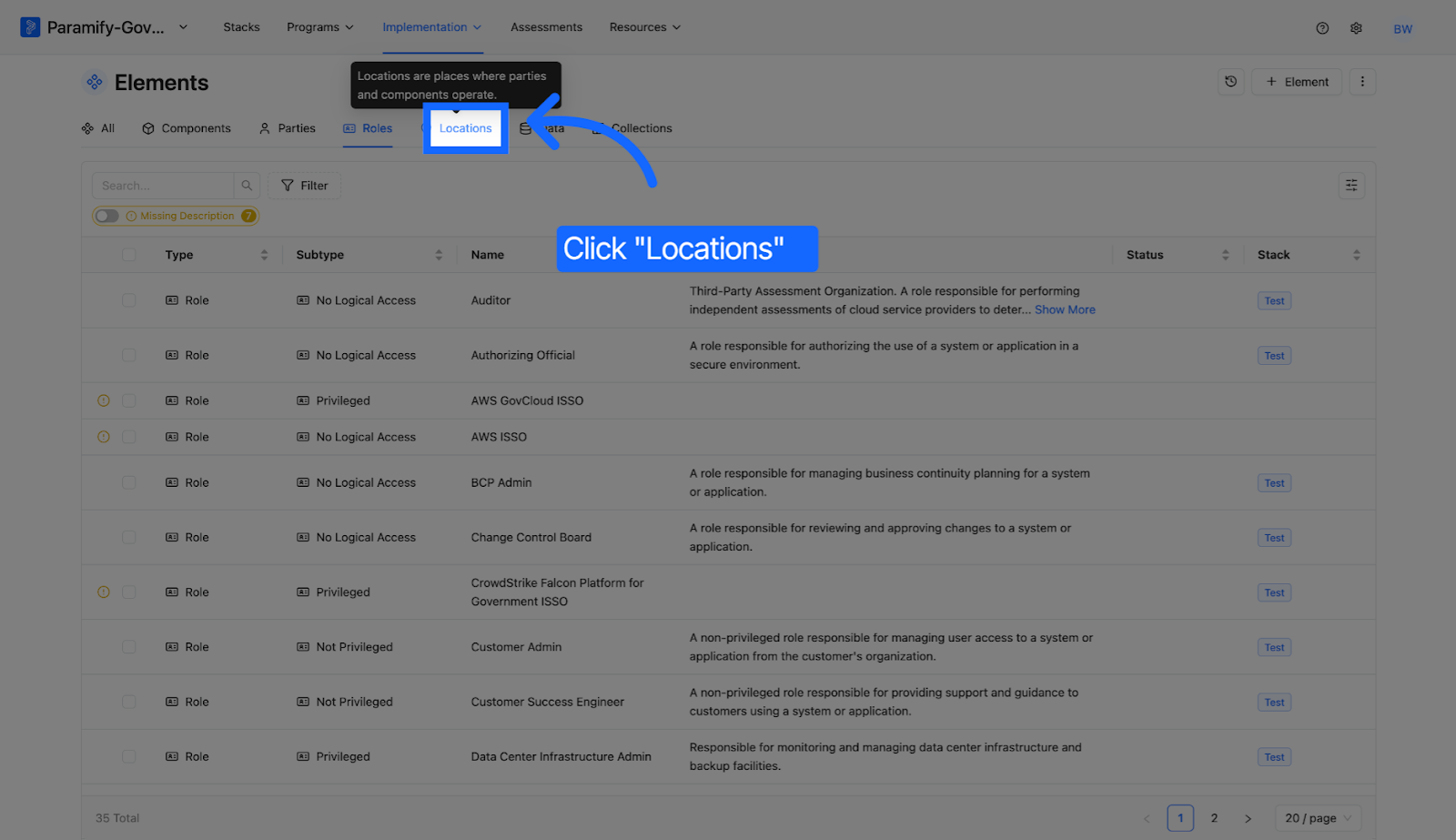 Open Locations Section
