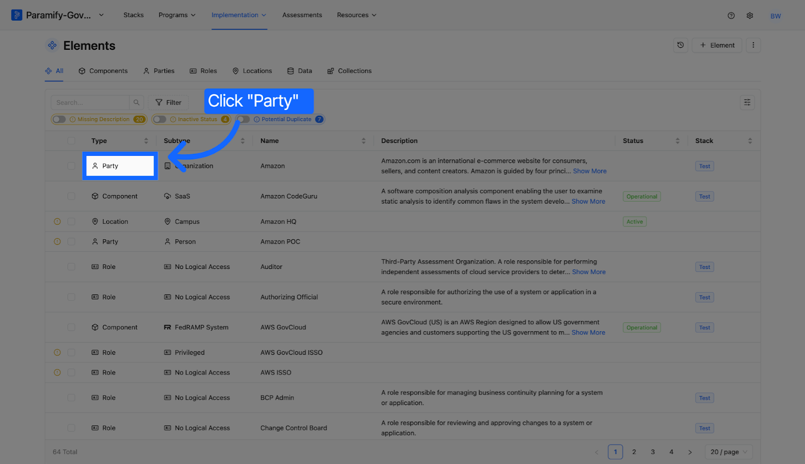 Select Party Item