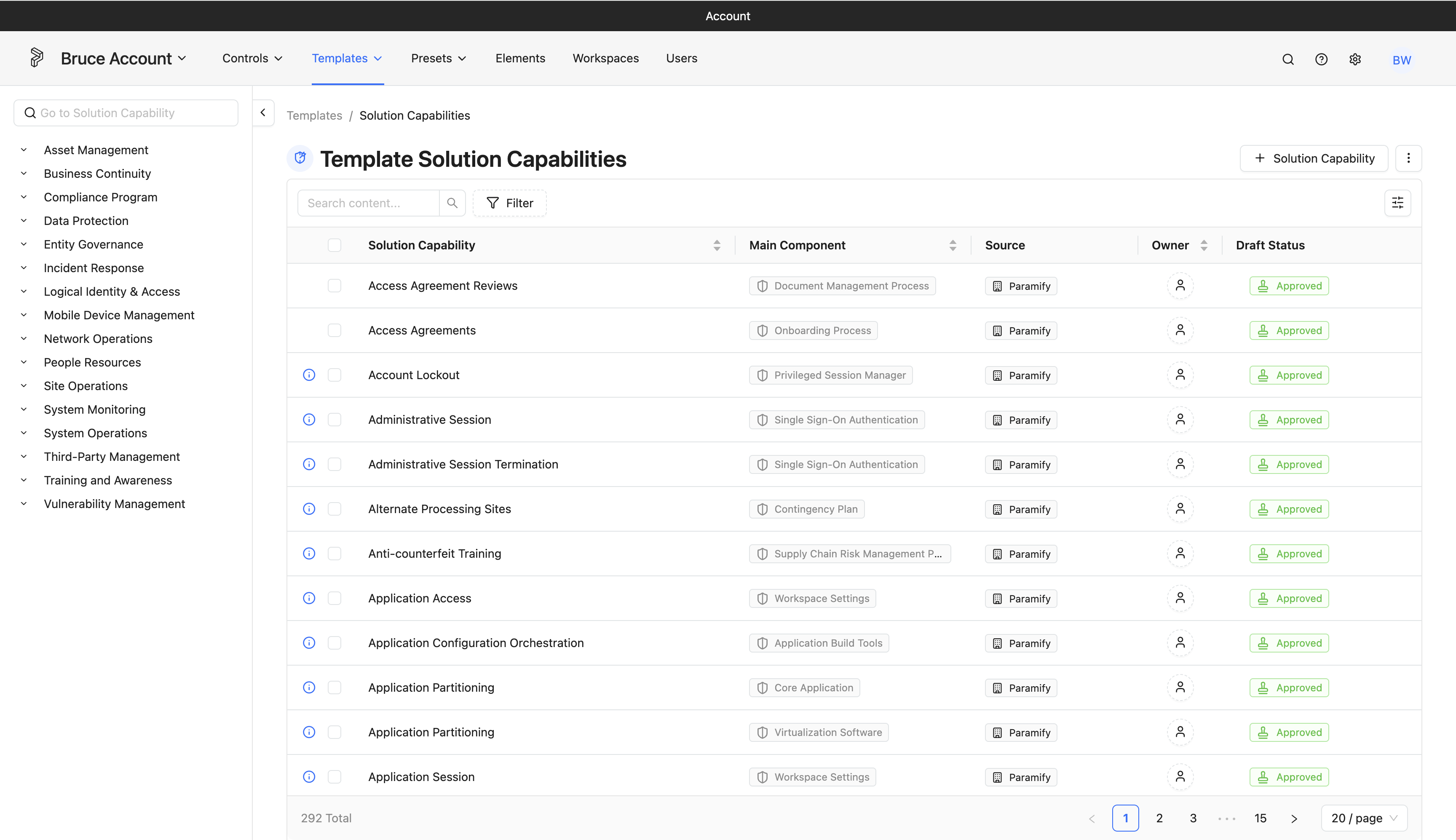 Account level Admin configuration page showing the main settings dashboard