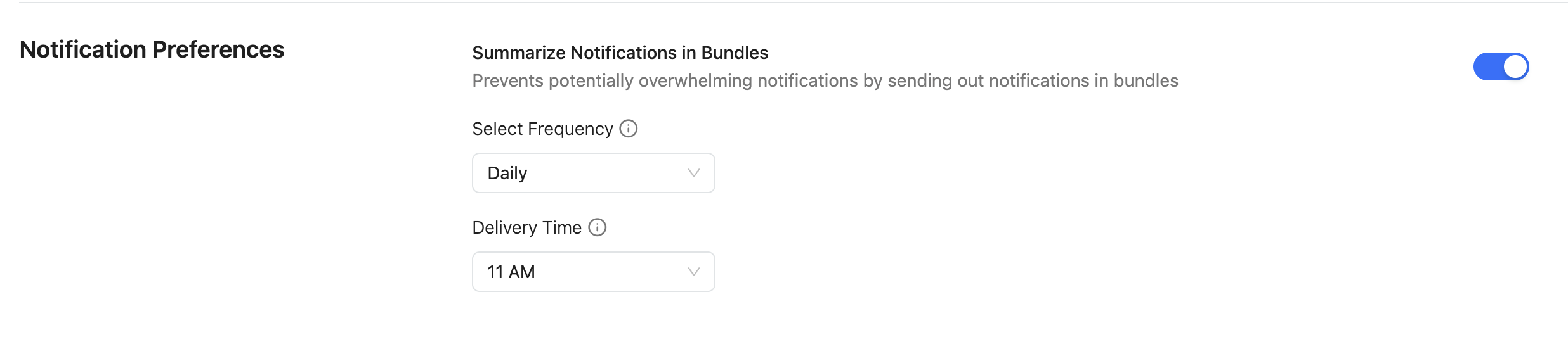 Notification Preferences frequency and delivery time settings