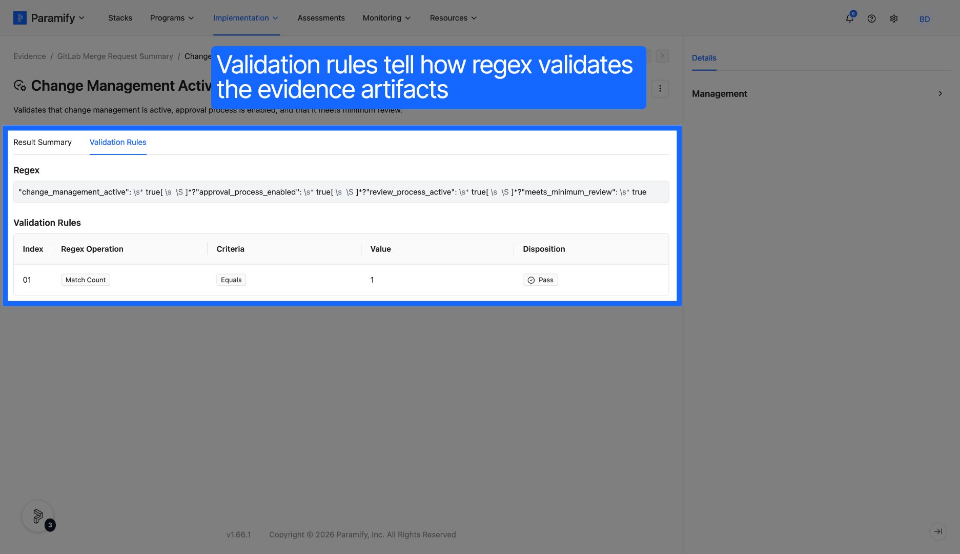 Validation Rules tab showing the regex pattern and rule table