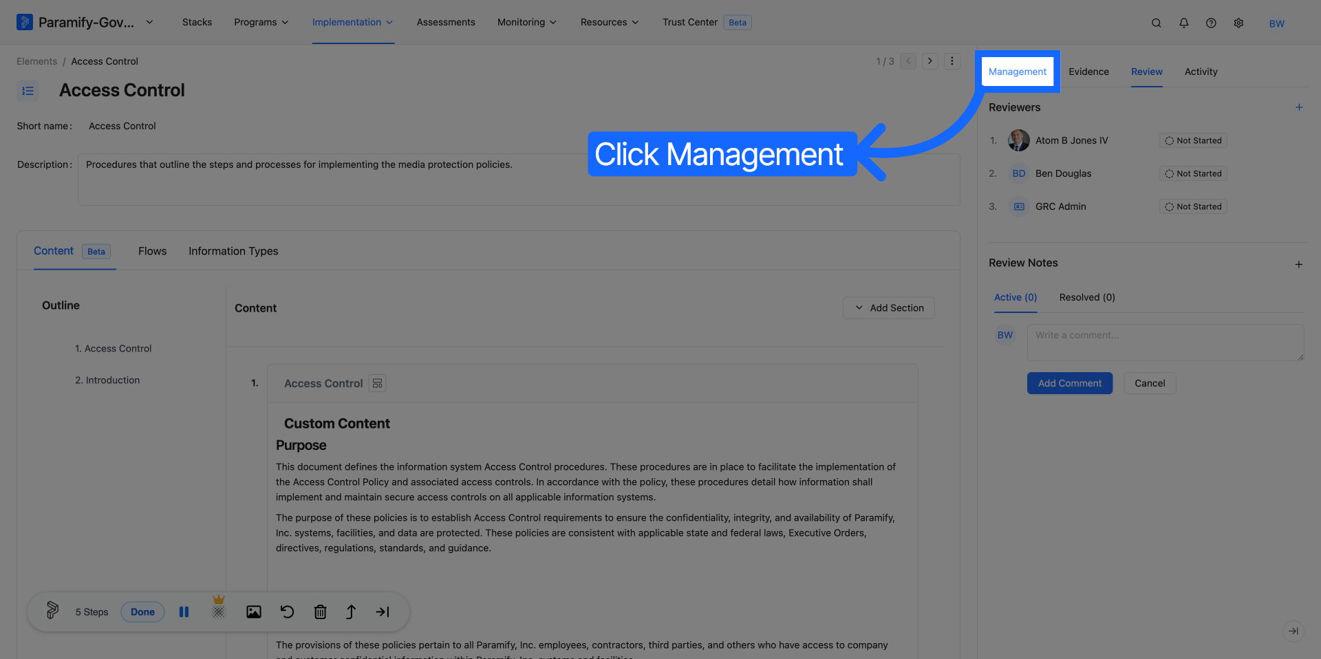 Navigate to Management Tab