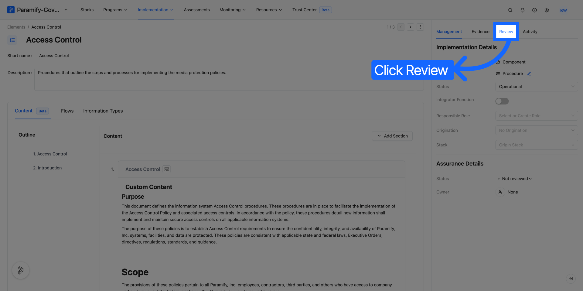 Access Review Section