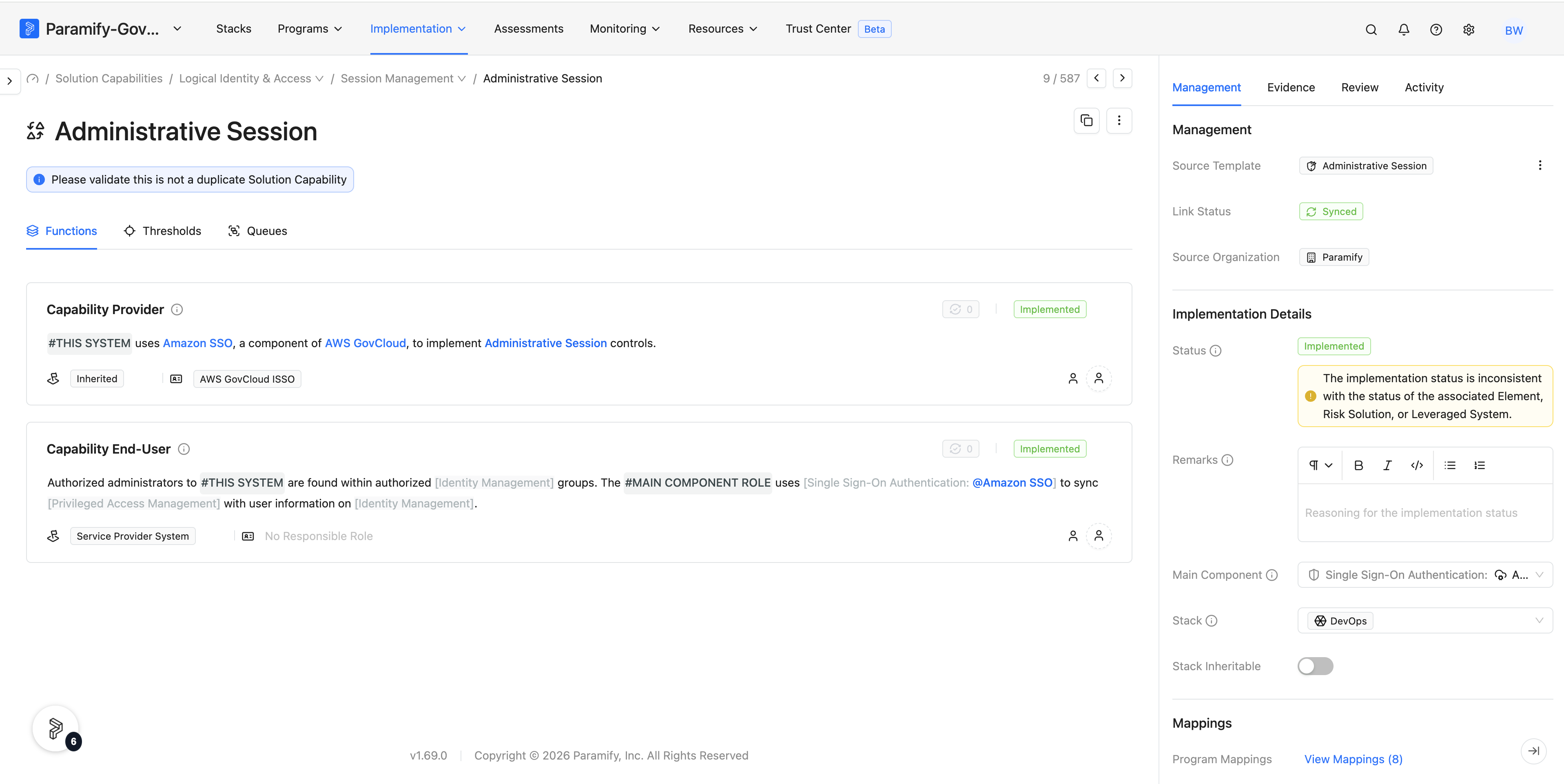 SC detail page showing the Management sidebar with Link Status returned to Synced after applying selective sync