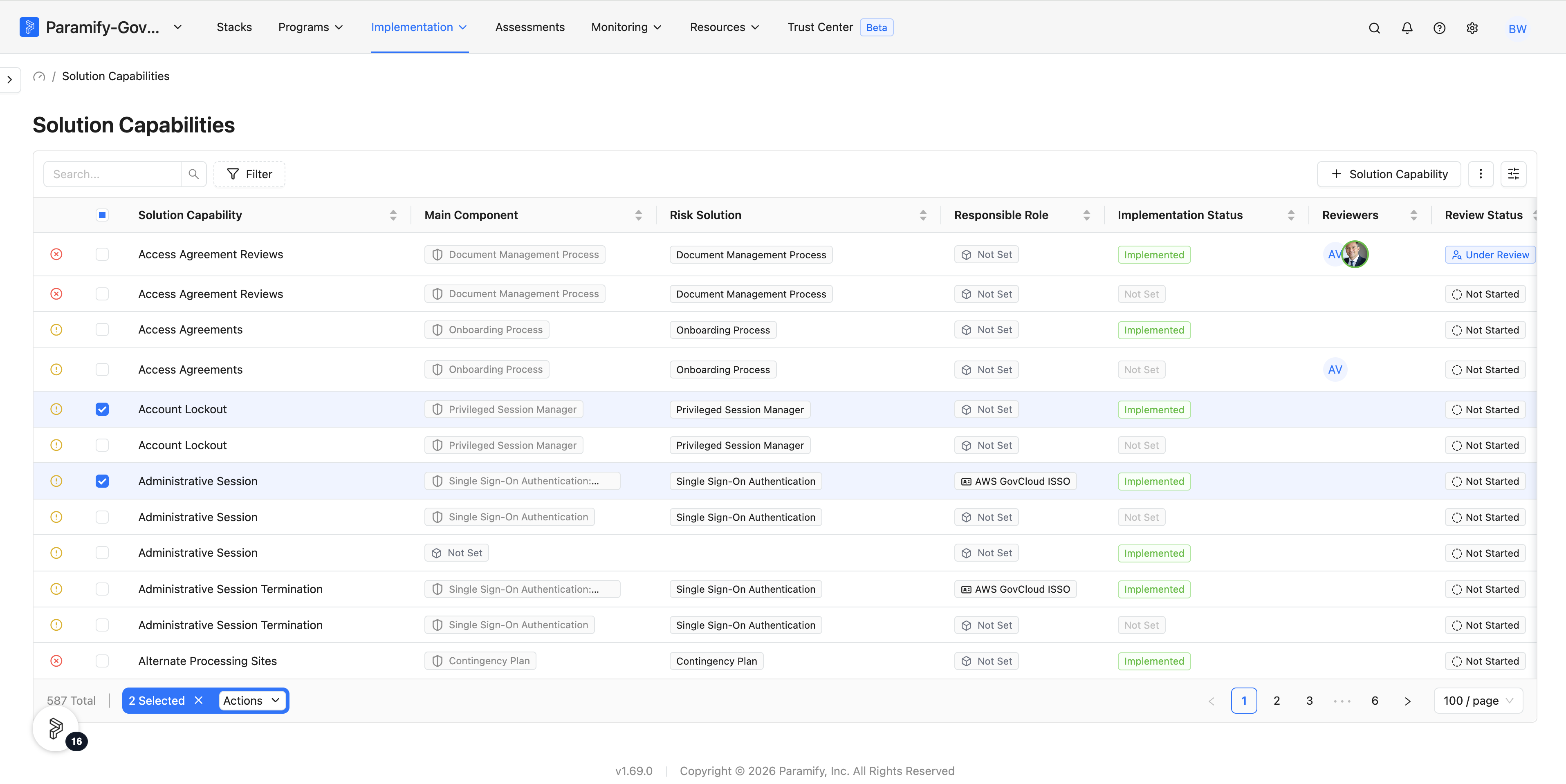SC list page showing Solution Capabilities with names reverted to their original template values after bulk sync